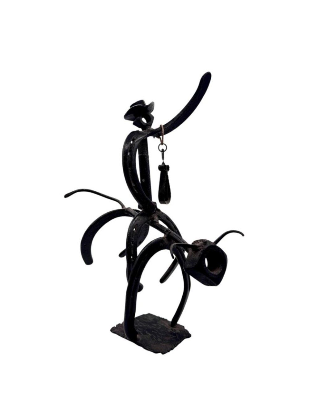 Vintage Western Folk Art Cowboy Bull Rider Iron Sculpture Handmade 14" x 7" OOAK - Picture 15 of 15